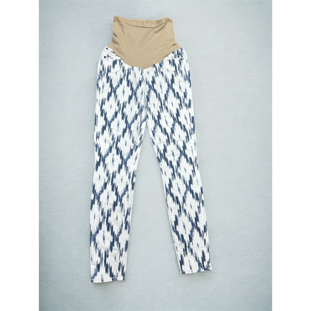 Paige Maternity 30 Verdugo Ultra Skinny Ikat Printed Jeans Alexandria White/Blue - Picture 2 of 9